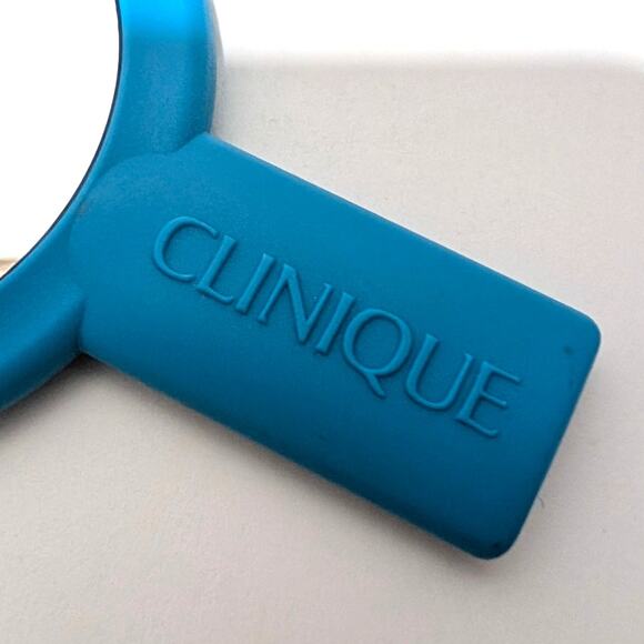 Vtg Clinique Mini Handheld Double Sided Purse Mirror Blue Purse 4.5" - Picture 7 of 7